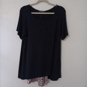 Kim & Cami Women's Tunic Blouse  Sz.1X - 2 Fabrics  Black & Floral Print...